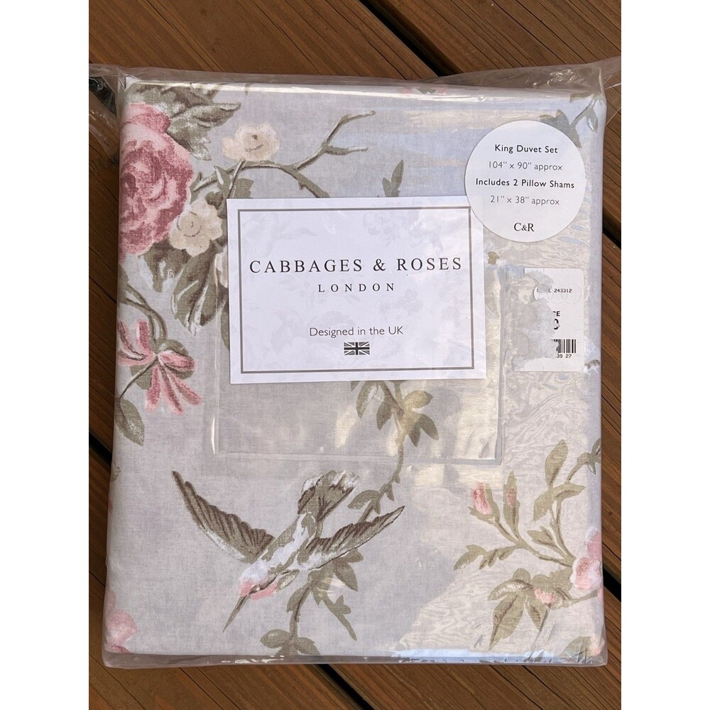 Cabbages & Roses Duvet Set KING Henrietta Sage Pink Floral Butterfly Birds New